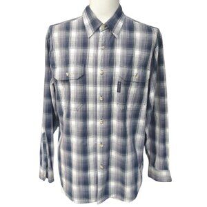 Columbia SZ M Plaid Men's Button Up Cotton Shirt Blue, White & Grey